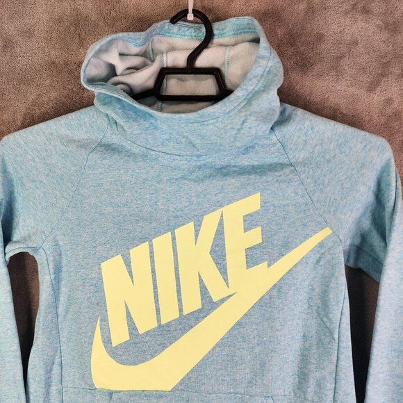 Girls Nike Blue Pullover Fleece Hoodie Sweatshirt Front Logo Long Sleeve Size XL - Picture 4 of 11